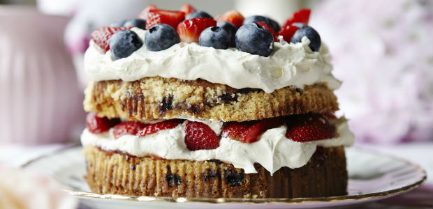 cake sandwiched with cream and berries