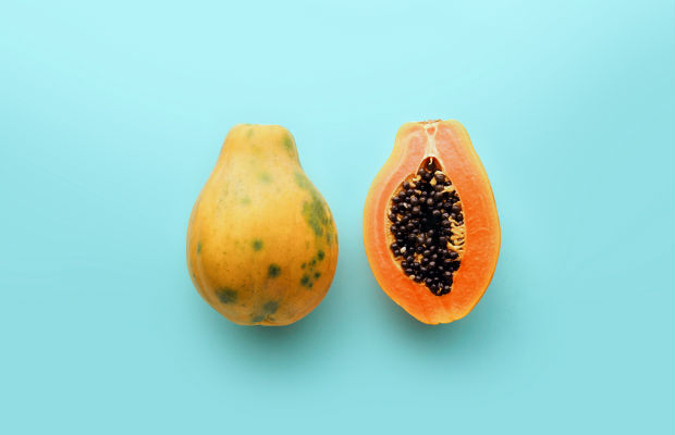 papaya on blue background
