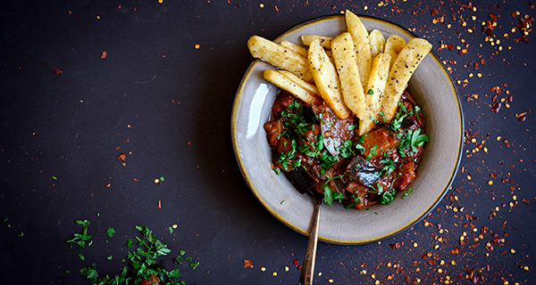 aubergine with McCain Oven Chips
